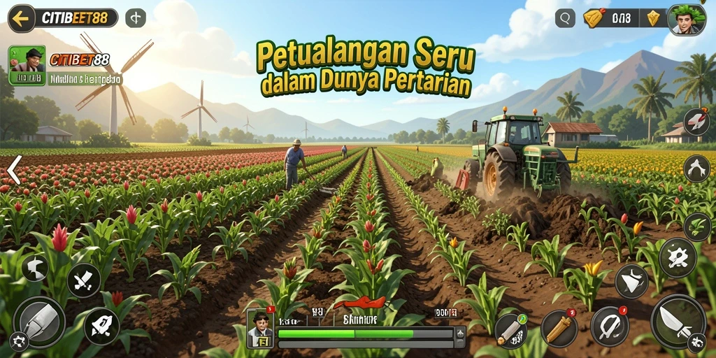 Tampilan gameplay <strong>CITIBET88</strong> dengan aktivitas berkebun yang seru.