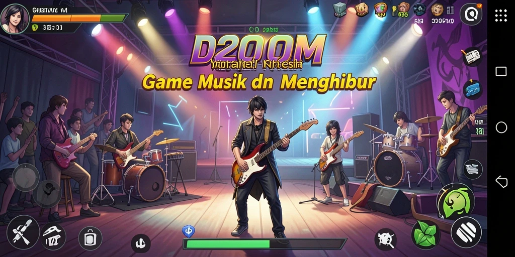 Tampilan gameplay D200M menampilkan keseruan bermain musik dengan teman-teman.