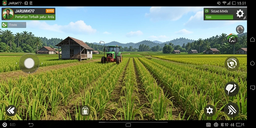 Screenshot gameplay JARUM77 menampilkan suasana ladang yang indah.