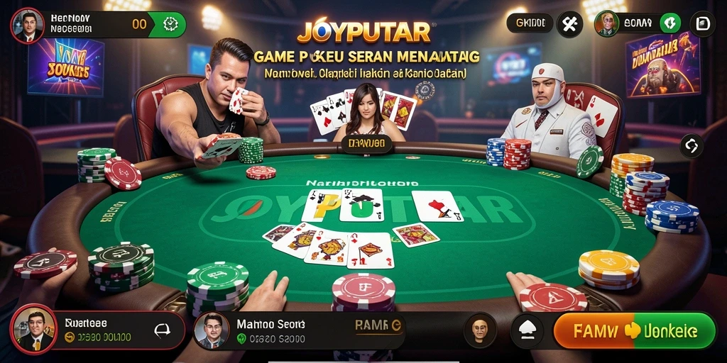 Screenshot gameplay <strong>JOYPUTAR</strong> yang menunjukkan aksi Poker yang mendebarkan.