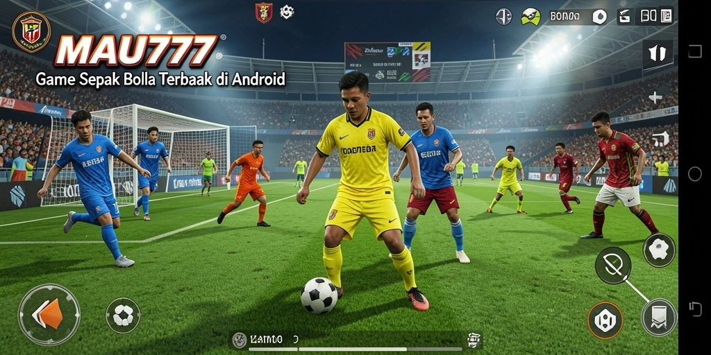 Tampilan gameplay intens di lapangan sepak bola.