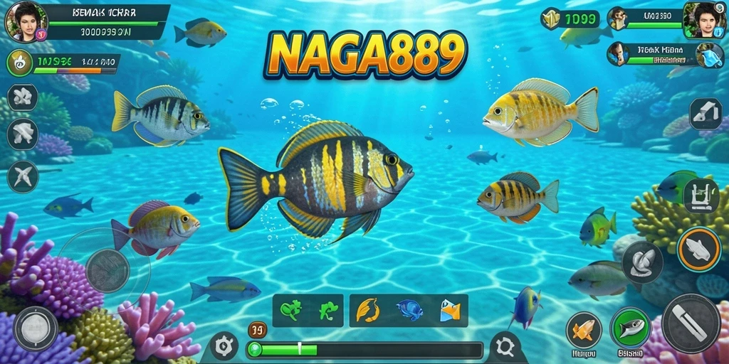 Tampilan gameplay seru dari NAGA889 yang menembak ikan.
